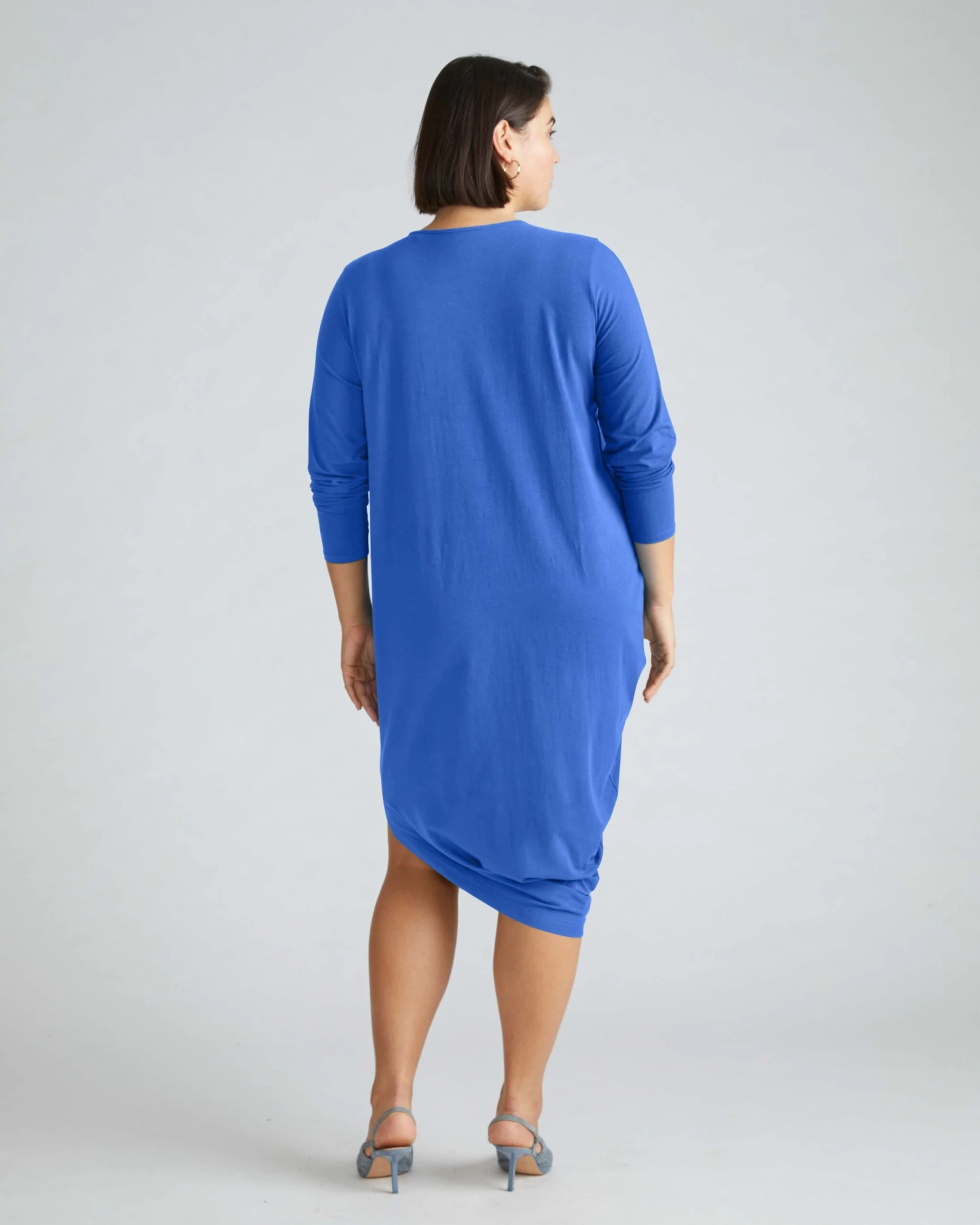 Long Sleeve V-Neck Geneva Dress in Premium Peruvian Cotton - Lapis - Image 2