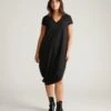 Breathable Peruvian Cotton V-Neck Dress - Relaxed Everyday Black Dress -UNIVERSAL STANDARD USDR0374 001 Iconic Geneva V Neck Dress Black 001 064