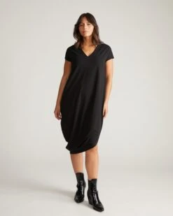Breathable Peruvian Cotton V-Neck Dress - Relaxed Everyday Black Dress