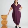 V-Neck Peruvian Cotton Everyday Dress - Acai -UNIVERSAL STANDARD USDR0374 148 Iconic Geneva V Neck Dress Acai 001 289