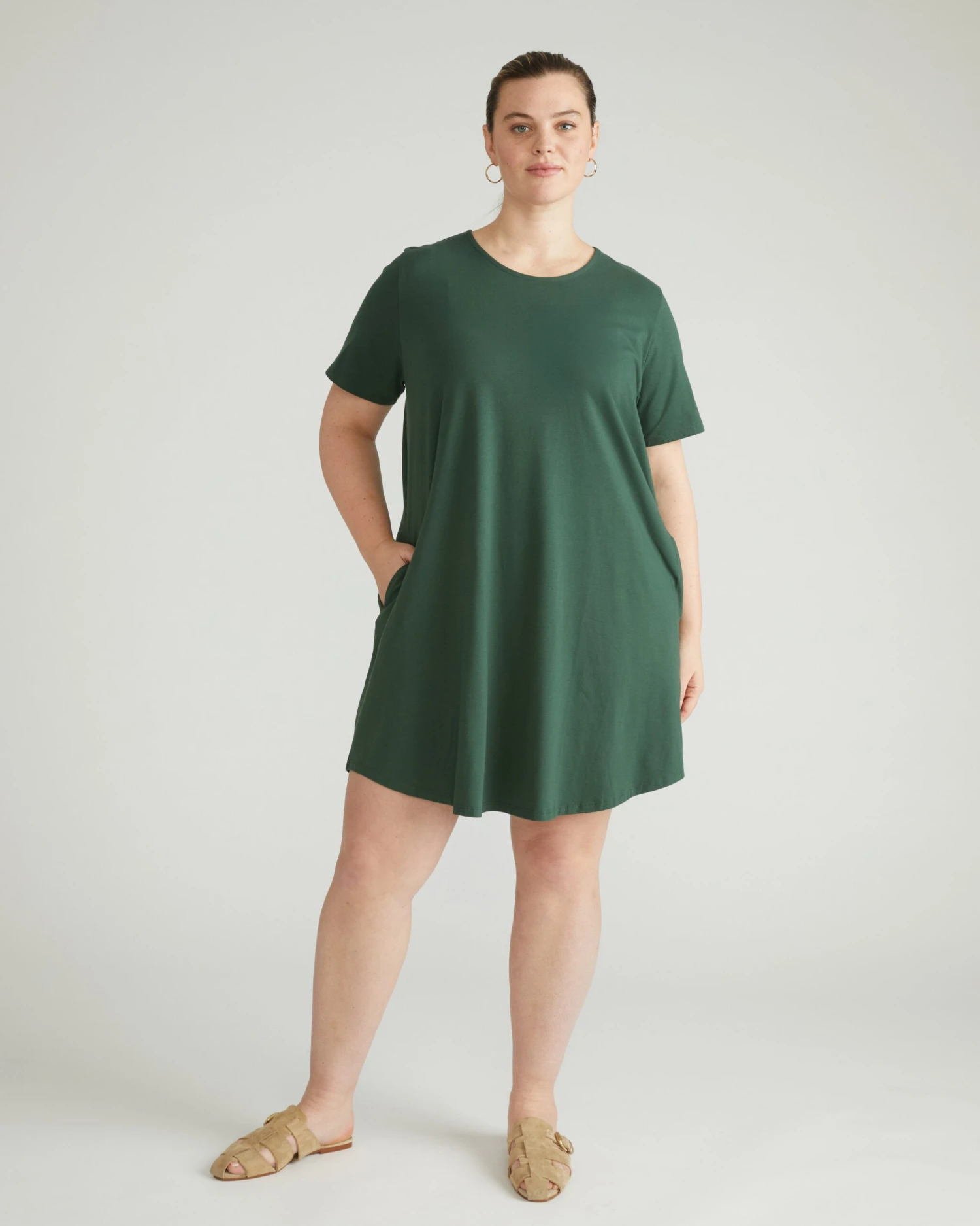 Peruvian Cotton T-Shirt Dress - Relaxed Fit Hi-Low Hem - Conifer 3 Peruvian Cotton T-Shirt Dress - Relaxed Fit Hi-Low Hem - Conifer