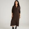 Sally Liquid Jersey Shirt Dress - Espresso -UNIVERSAL STANDARD USDR0779 808 Sally Liquid Jersey Shirt Dress Chocolate 001 725
