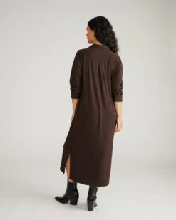 Sally Liquid Jersey Shirt Dress - Espresso -UNIVERSAL STANDARD USDR0779 808 Sally Liquid Jersey Shirt Dress Chocolate 003 742