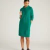 Women's French Terry Hooded Sweatshirt Dress with Pockets - Aventurine