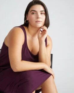 Sleeveless Asymmetrical Tank Dress - Acai Purple Peruvian Cotton