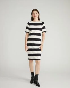 Belle Breton Stripe Jersey Dress - Ecru & Black Rugby Stripe