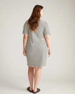 Breton Stripe Jersey Dress - Classic Boat Neck Summer Staple -UNIVERSAL STANDARD USDR1232B 570 Belle Breton Stripe Jersey Dress Ecru Black Stripe 003 449