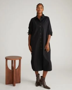 Odeon Black Stretch Poplin Shirtdress - Oversized Luxury Fit
