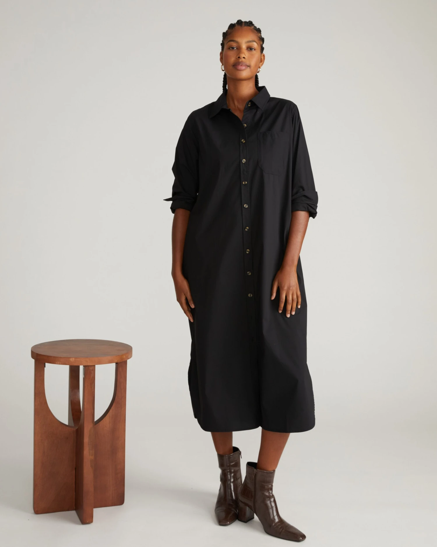 Odeon Black Stretch Poplin Shirtdress - Oversized Luxury Fit 3 Odeon Black Stretch Poplin Shirtdress - Oversized Luxury Fit