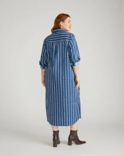 Odeon Striped Cotton Poplin Shirtdress - Ensign Blue & White 7 Odeon Striped Cotton Poplin Shirtdress - Ensign Blue & White -UNIVERSAL STANDARD USDR1351XP 924 Odeon Stretch Poplin Shirtdress Ensign Blue Stripe 003 395