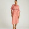 Oversized Stretch Poplin Shirtdress in Coral Reef & White Stripe -UNIVERSAL STANDARD USDR1351 899Odeon Stretch Poplin ShirtdressVermilion Red White Stripe 001 007