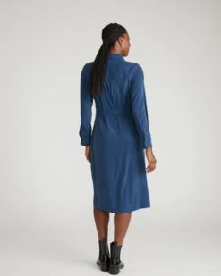 Cooling Stretch Cupro Savannah Shirt Dress - Breathable Workwear -UNIVERSAL STANDARD USDR1421XP 930 Cooling Stretch Cupro Savannah Dress Pageant Blue 003 027