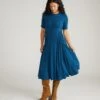 Sophisticated Deep Teal Liquid Jersey Dress - Versatile Work-to-Dinner Style -UNIVERSAL STANDARD USDR1427 926 Devi Liquid Jersey Dress Deep Teal 001 048