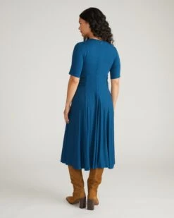 Sophisticated Deep Teal Liquid Jersey Dress - Versatile Work-to-Dinner Style -UNIVERSAL STANDARD USDR1427 926 Devi Liquid Jersey Dress Deep Teal 003 058