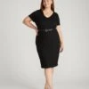 V Neck Ponte Dress - Black Professional Stretch Workwear 2 V Neck Ponte Dress - Black Professional Stretch Workwear -UNIVERSAL STANDARD USDR1508V 001 Executive V Neck Ponte Dress Black 001 295