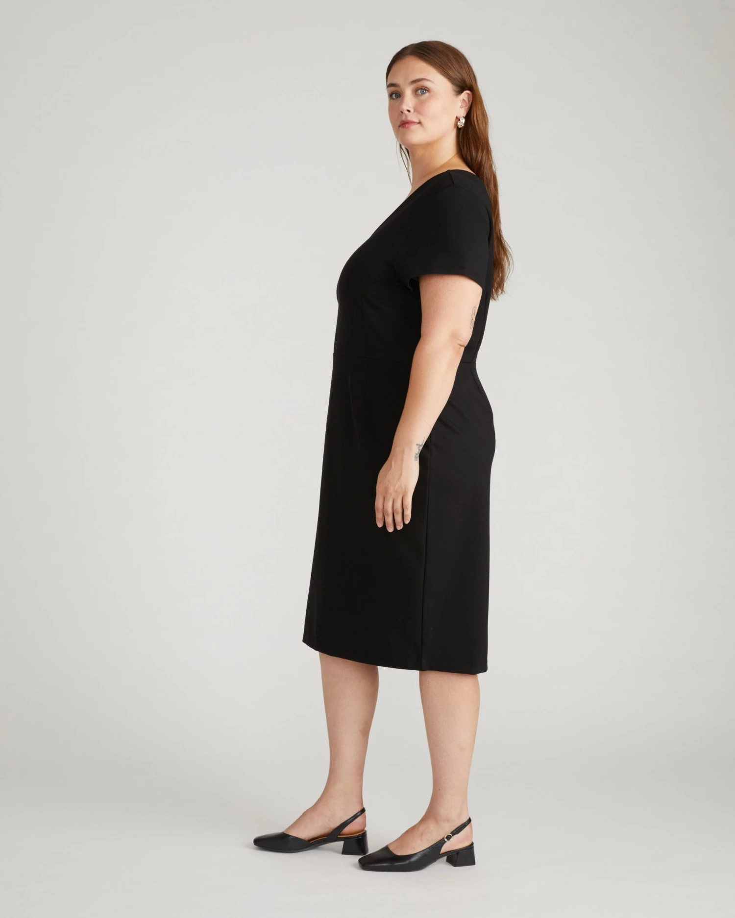 V Neck Ponte Dress - Black Professional Stretch Workwear 4 V Neck Ponte Dress - Black Professional Stretch Workwear - Image 2