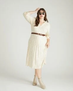 Galactic Print Liquid Jersey V-Neck Popover Dress - Ecru