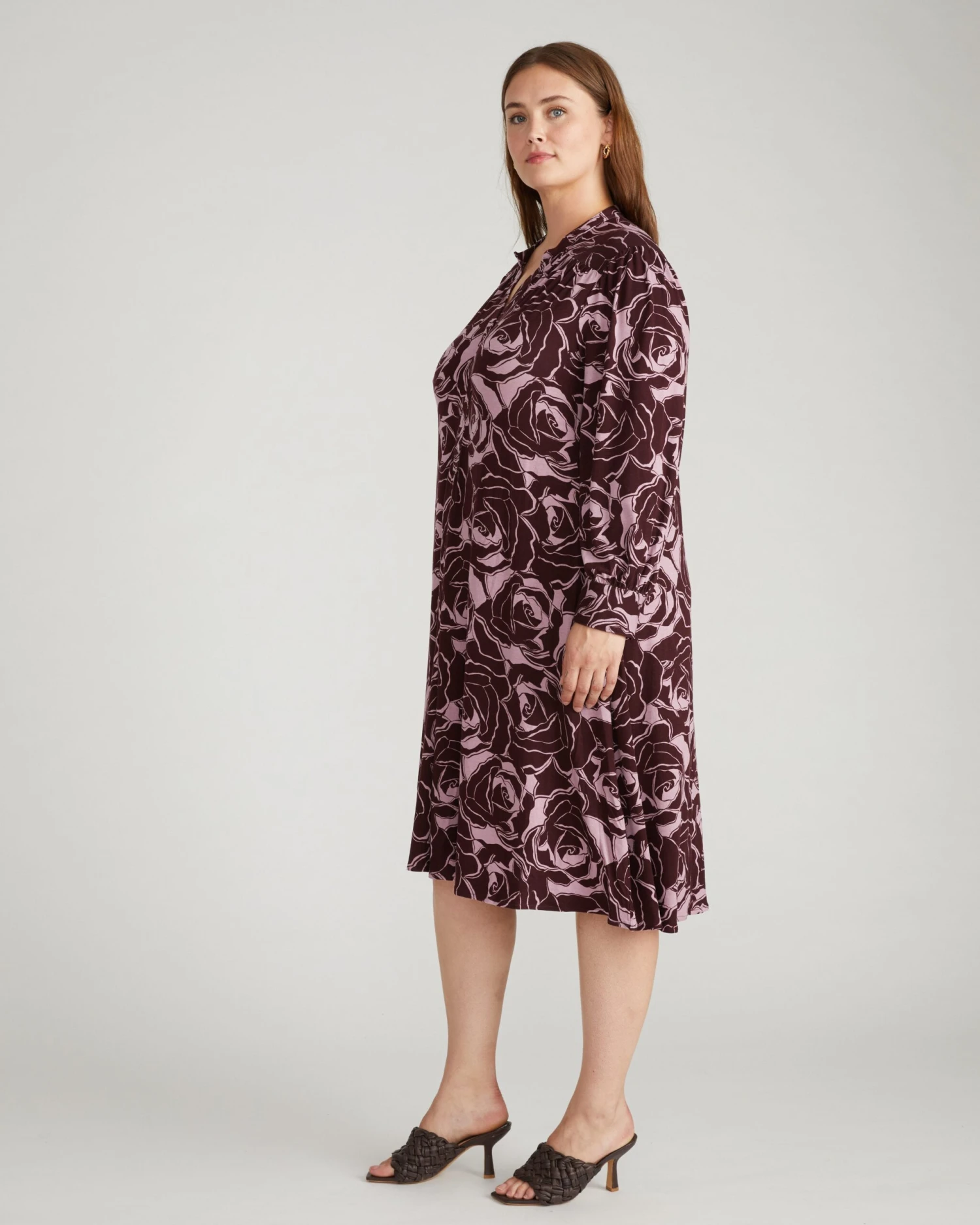 Gramercy Liquid Jersey Rose Print Dress in Black Cherry - Image 2