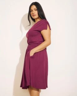 Purple Liquid Jersey V-Neck Dress with Flattering Shirred Waist -UNIVERSAL STANDARD USDR1712 729 3