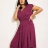 Purple Liquid Jersey V-Neck Dress with Flattering Shirred Waist