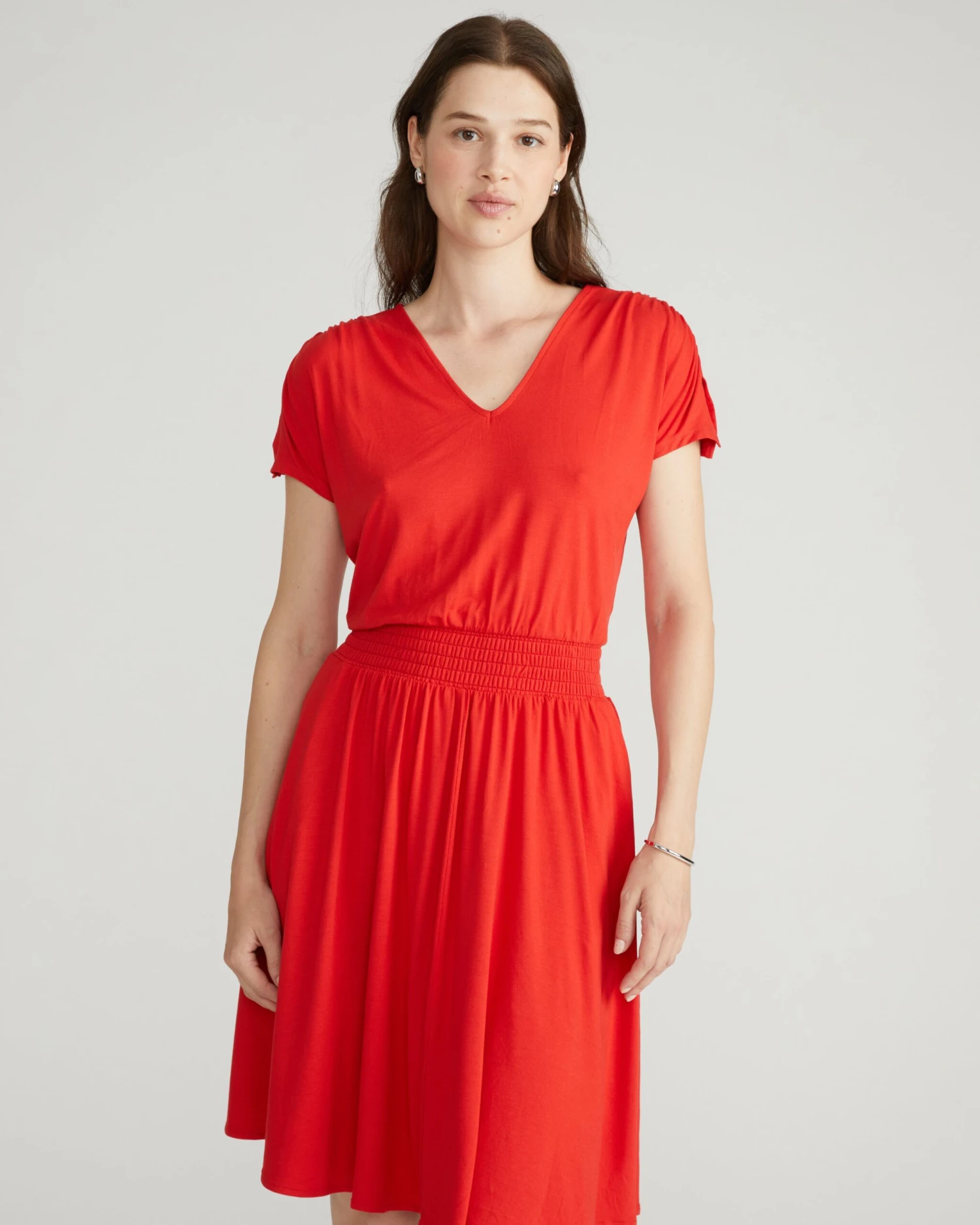 Minetta Liquid Jersey V-Neck Dress - Lipstick Red 3 Minetta Liquid Jersey V-Neck Dress - Lipstick Red