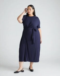 Delilah Midnight Liquid Jersey Wrap Dress - Elegant Workwear Essential