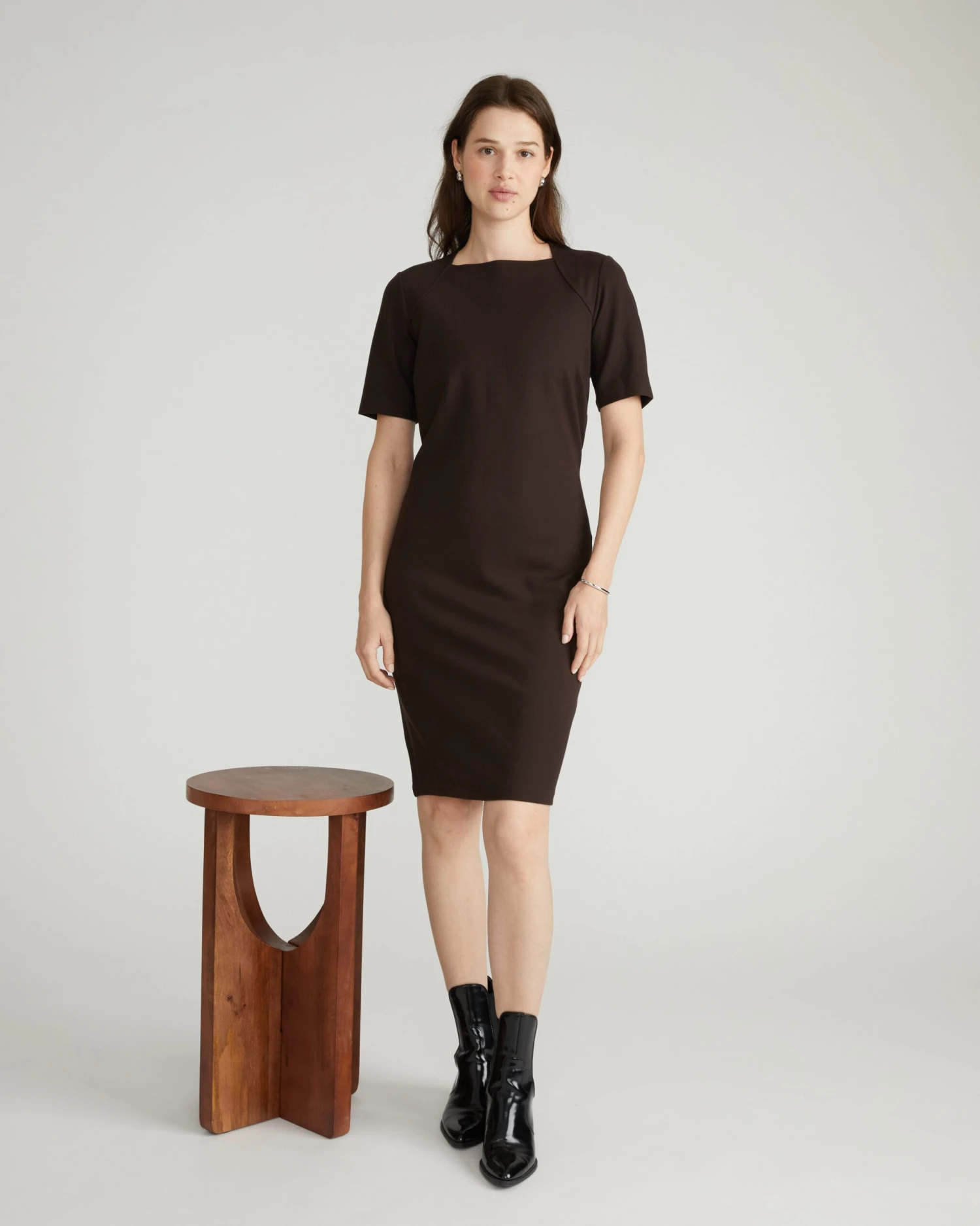 Envelope Neck Ponte Dress - Professional Espresso Stretch Workwear 3 Envelope Neck Ponte Dress - Professional Espresso Stretch Workwear