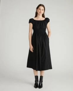 Aurora Black Stretch Poplin Dress - Tailored Workwear