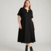 Black Ponte A-Line Work Dress with Notched Neckline 1 Black Ponte A-Line Work Dress with Notched Neckline -UNIVERSAL STANDARD USDR1992 001 Saskia Ponte Dress Black 001 508