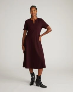 A-Line Workwear Dress - Saskia Black Cherry Premium Stretch Ponte
