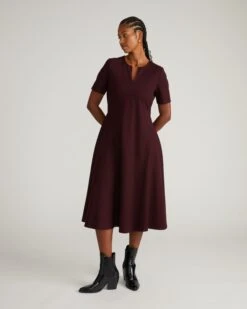 A-Line Workwear Dress - Saskia Black Cherry Premium Stretch Ponte -UNIVERSAL STANDARD USDR1992 190 Saskia Ponte Dress Black Cherry 001 757