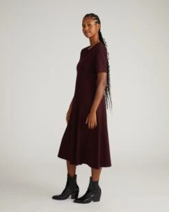 A-Line Workwear Dress - Saskia Black Cherry Premium Stretch Ponte -UNIVERSAL STANDARD USDR1992 190 Saskia Ponte Dress Black Cherry 002 759