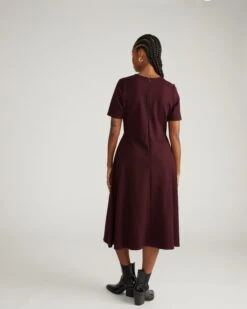 A-Line Workwear Dress - Saskia Black Cherry Premium Stretch Ponte -UNIVERSAL STANDARD USDR1992 190 Saskia Ponte Dress Black Cherry 003 007