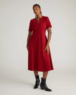 Ponte A-Line Dress in Garnet - Professional Stretchy Workwear -UNIVERSAL STANDARD USDR1992 943 Saskia Ponte Dress Garnet 001 383