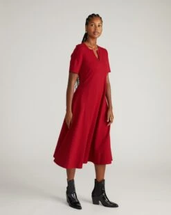 Ponte A-Line Dress in Garnet - Professional Stretchy Workwear -UNIVERSAL STANDARD USDR1992 943 Saskia Ponte Dress Garnet 002 389