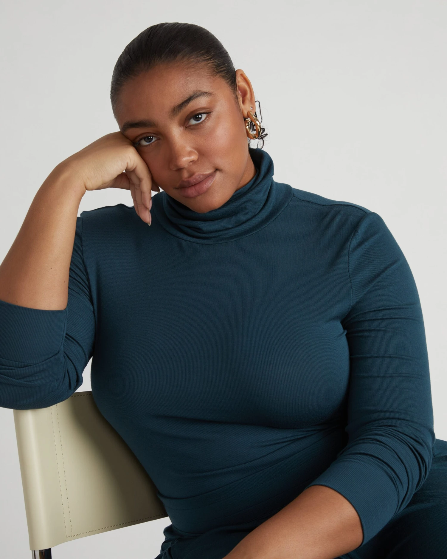 Sustainable Fine Ribbed Foundation Turtleneck - Deep Sea 3 Sustainable Fine Ribbed Foundation Turtleneck - Deep Sea