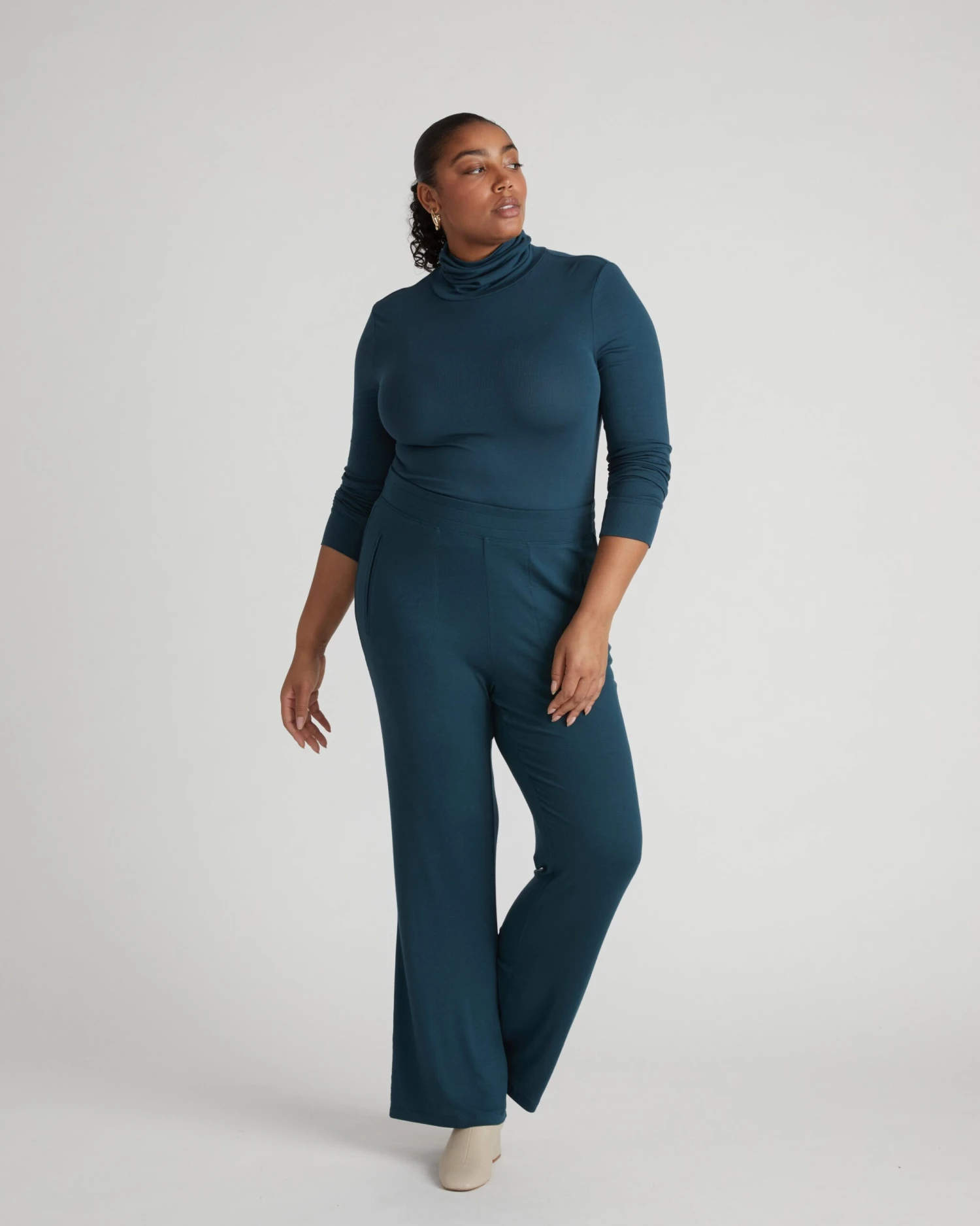 Sustainable Fine Ribbed Foundation Turtleneck - Deep Sea 4 Sustainable Fine Ribbed Foundation Turtleneck - Deep Sea - Image 2