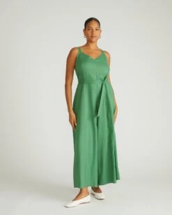 Wide Leg Linen Jumpsuit in Clover Green