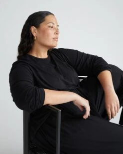 Premium Modal Cotton Long Sleeve Lounge Tee - Black