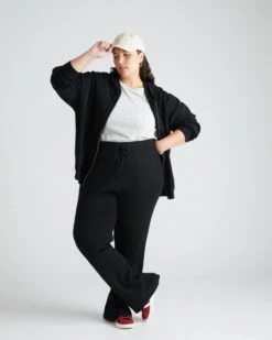 Mila Knitted Lounge Pants - High-Waisted Relaxed Fit in Black -UNIVERSAL STANDARD USLG1830 001Knit MolaBlack 001 488