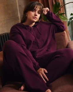 Premium Knitted Zip Hoodie for Women - Luxurious Acai Loungewear