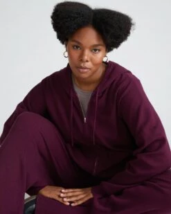 Premium Knitted Zip Hoodie for Women - Luxurious Acai Loungewear -UNIVERSAL STANDARD USLG1837 148Knit HoodieAcai 001 001