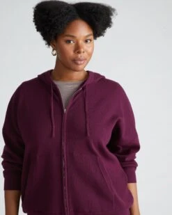 Premium Knitted Zip Hoodie for Women - Luxurious Acai Loungewear -UNIVERSAL STANDARD USLG1837 148Knit HoodieAcai 002 014