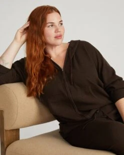 Knitted Zip-Up Hoodie - Mila Espresso Loungewear Jacket