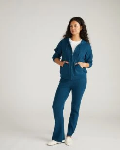 Premium Knitted Mila Zip Hoodie - Cozy Deep Teal Loungewear