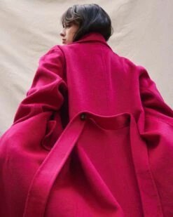 Premium Double Face Wool Blend Luxe Coat in Cerise - Cocoon Silhouette