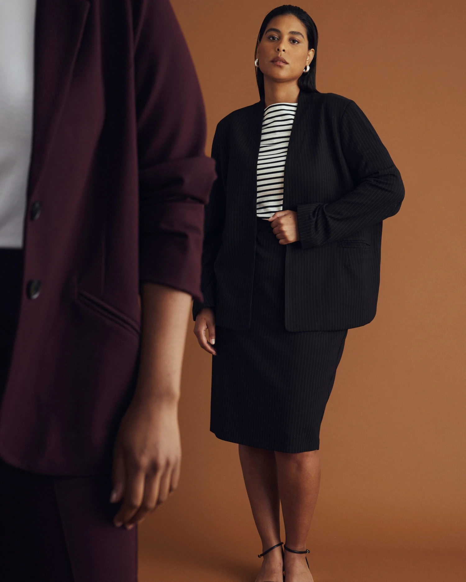 Lennox Collarless Ponte Blazer - Slate Pinstripe 5 Lennox Collarless Ponte Blazer - Slate Pinstripe - Image 3