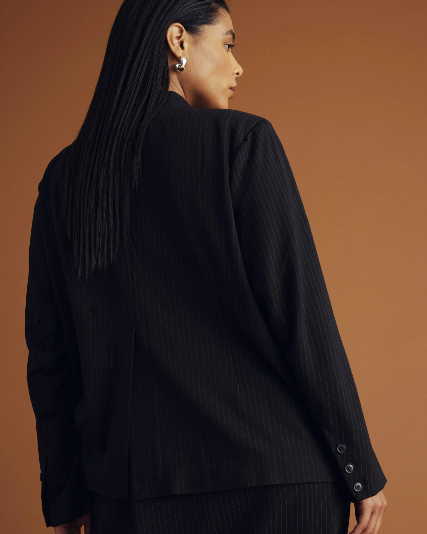 Lennox Collarless Ponte Blazer - Slate Pinstripe 6 Lennox Collarless Ponte Blazer - Slate Pinstripe - Image 4