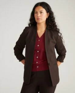Lennox Collarless Ponte Blazer - Espresso -UNIVERSAL STANDARD USOU1463 808 Lennox Collarless Ponte Blazer Chocolate 001 624