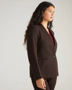Lennox Collarless Ponte Blazer - Espresso -UNIVERSAL STANDARD USOU1463 808 Lennox Collarless Ponte Blazer Chocolate 003 633